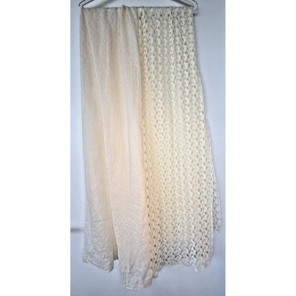 Ivory White Lace Sheer Scarf Crochet Shawl Mesh Coquette Fairy Flowy Whimsy